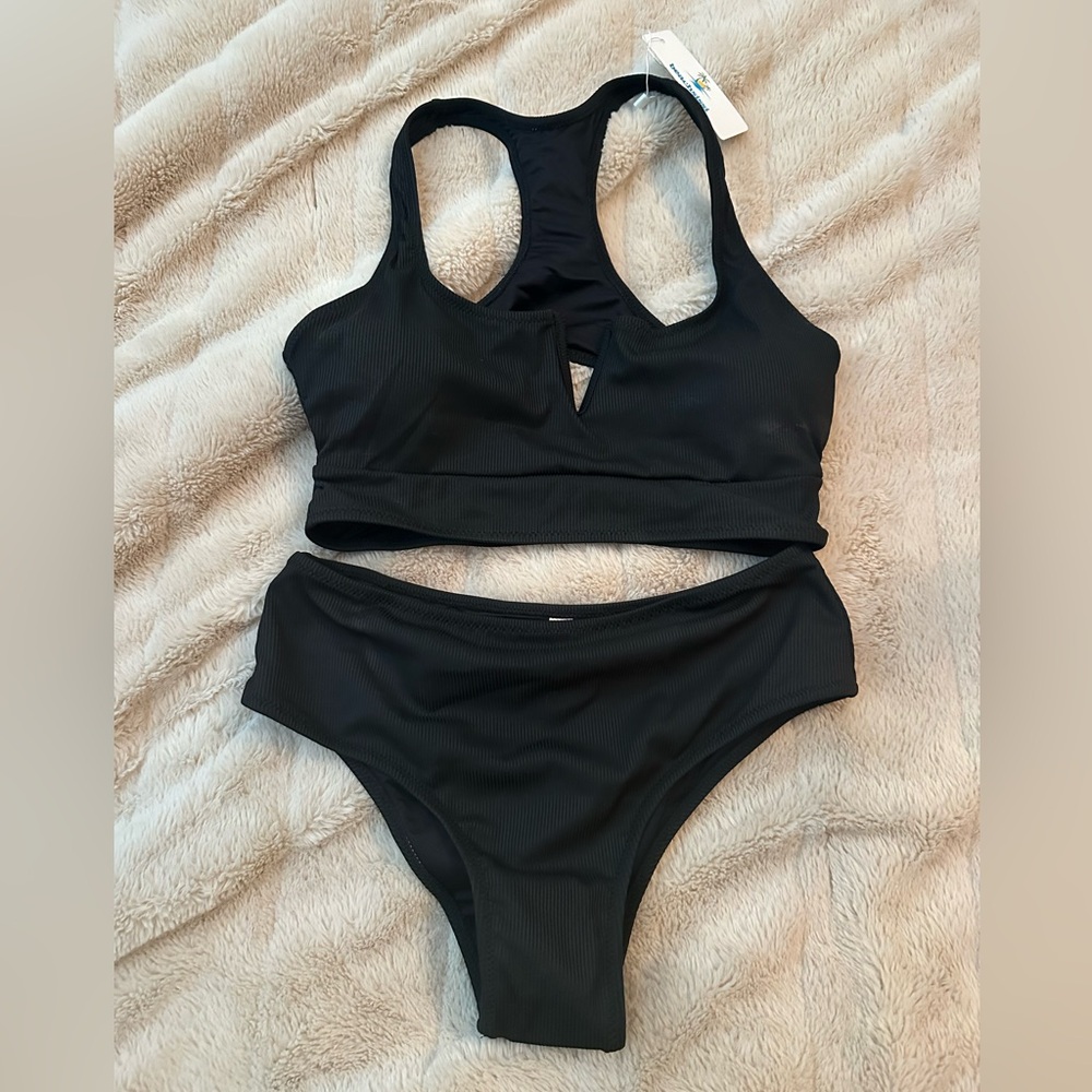 Black bikini , ribbed, high waisted, nwt small